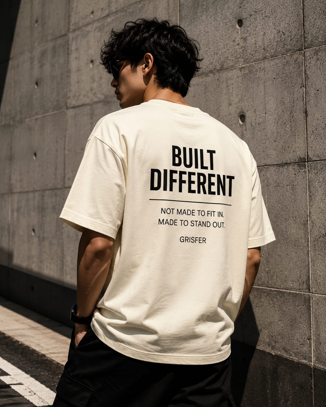 GRISFER Built Different Oversized T-Shirt | Cream