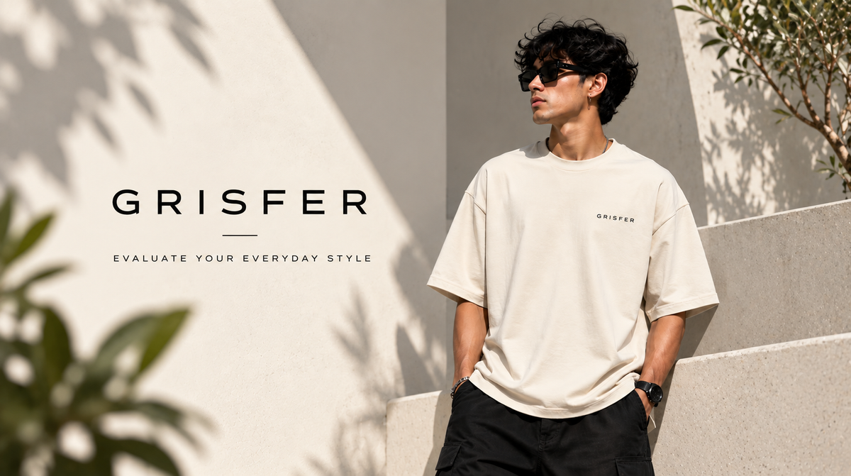 GRISFER oversized T-shirt worn by a model
