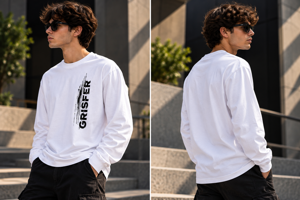 GRISFER white graphic full sleeve T-shirt editorial product views