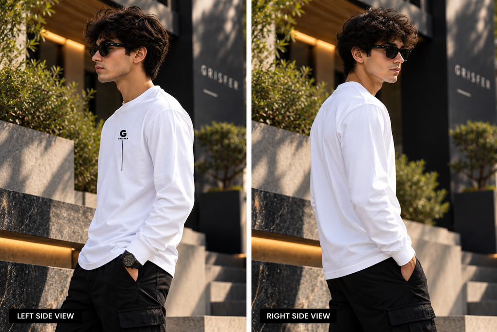 GRISFER white full sleeve T-shirt side views