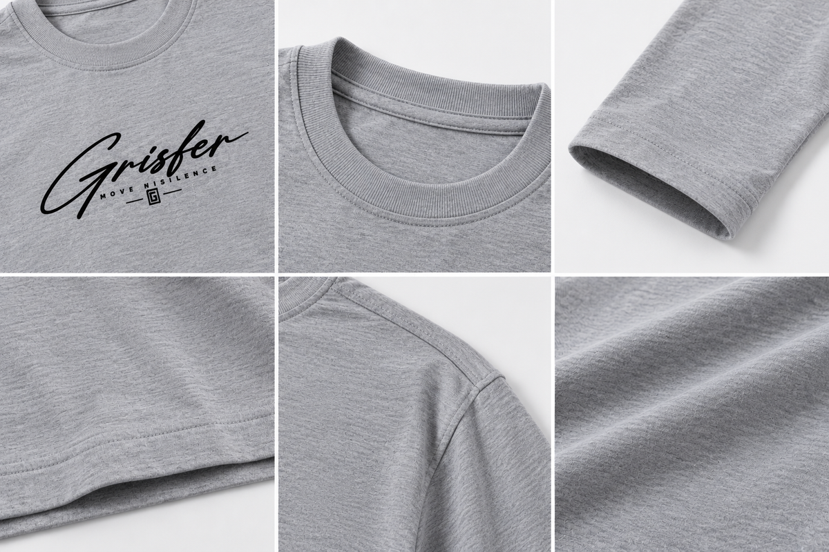 GRISFER grey melange full sleeve T-shirt detail views