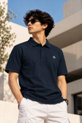 GRISFER men's navy blue cotton polo T-shirt model front view