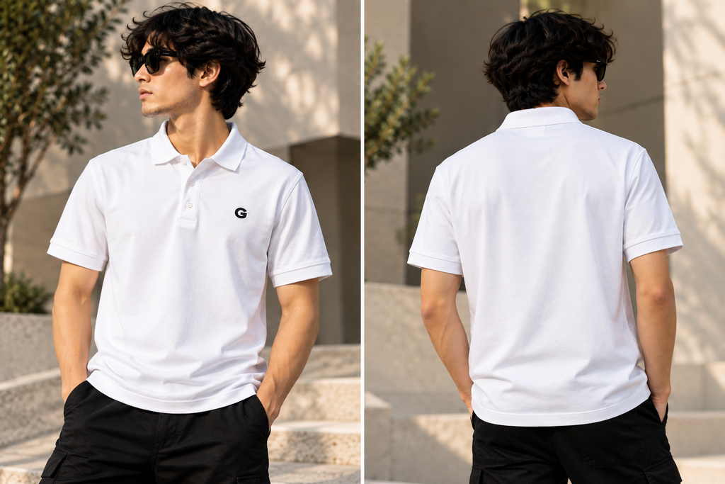 GRISFER white polo T-shirt styled outdoors