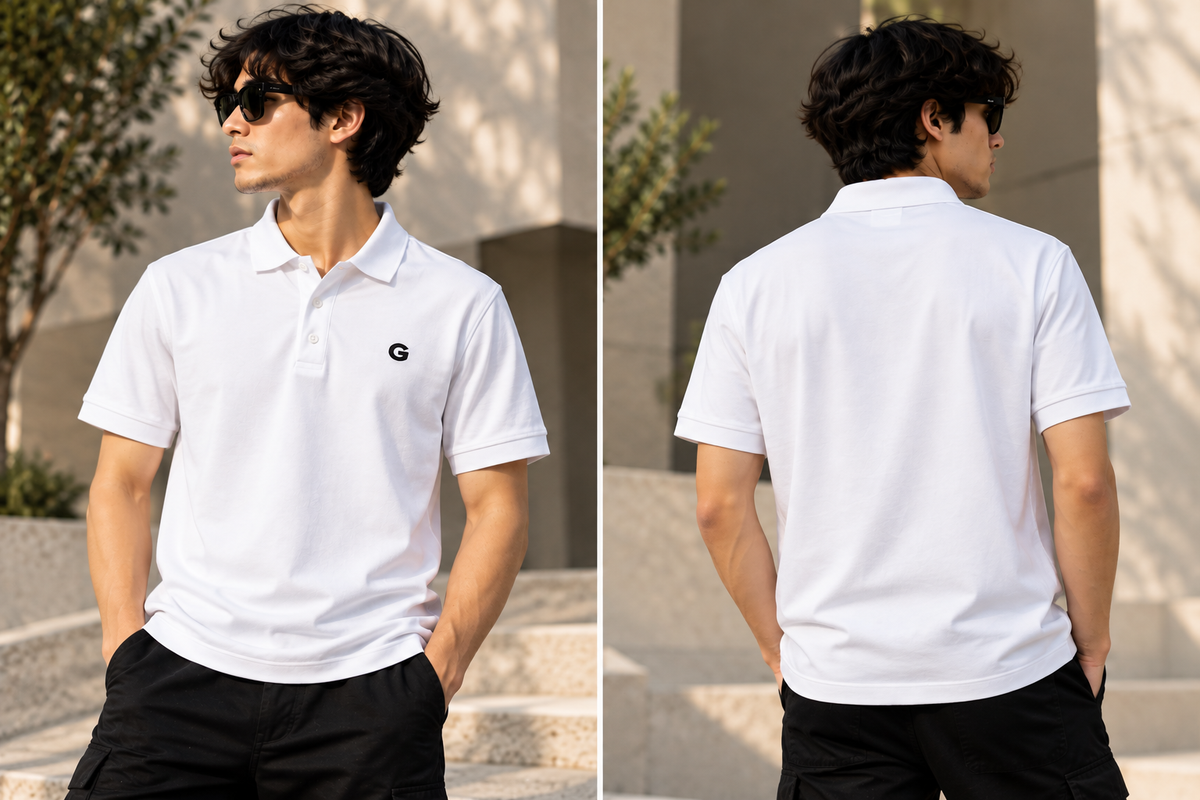 GRISFER white polo T-shirt styled outdoors