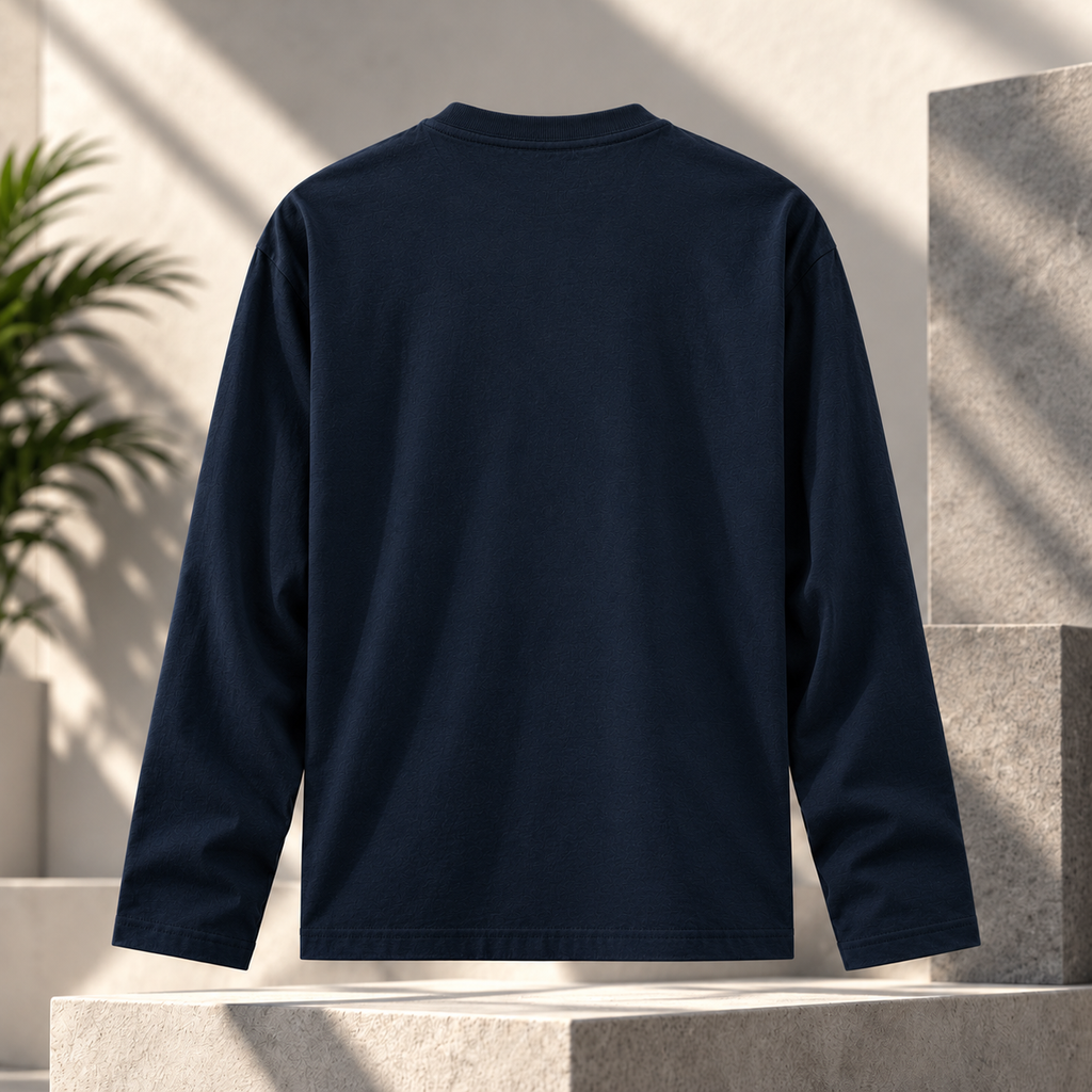 GRISFER men's navy blue full sleeve T-shirt in a minimalist studio