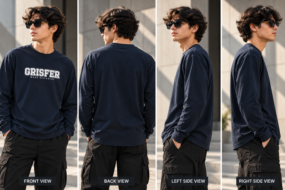 GRISFER navy blue full sleeve T-shirt multiple product views