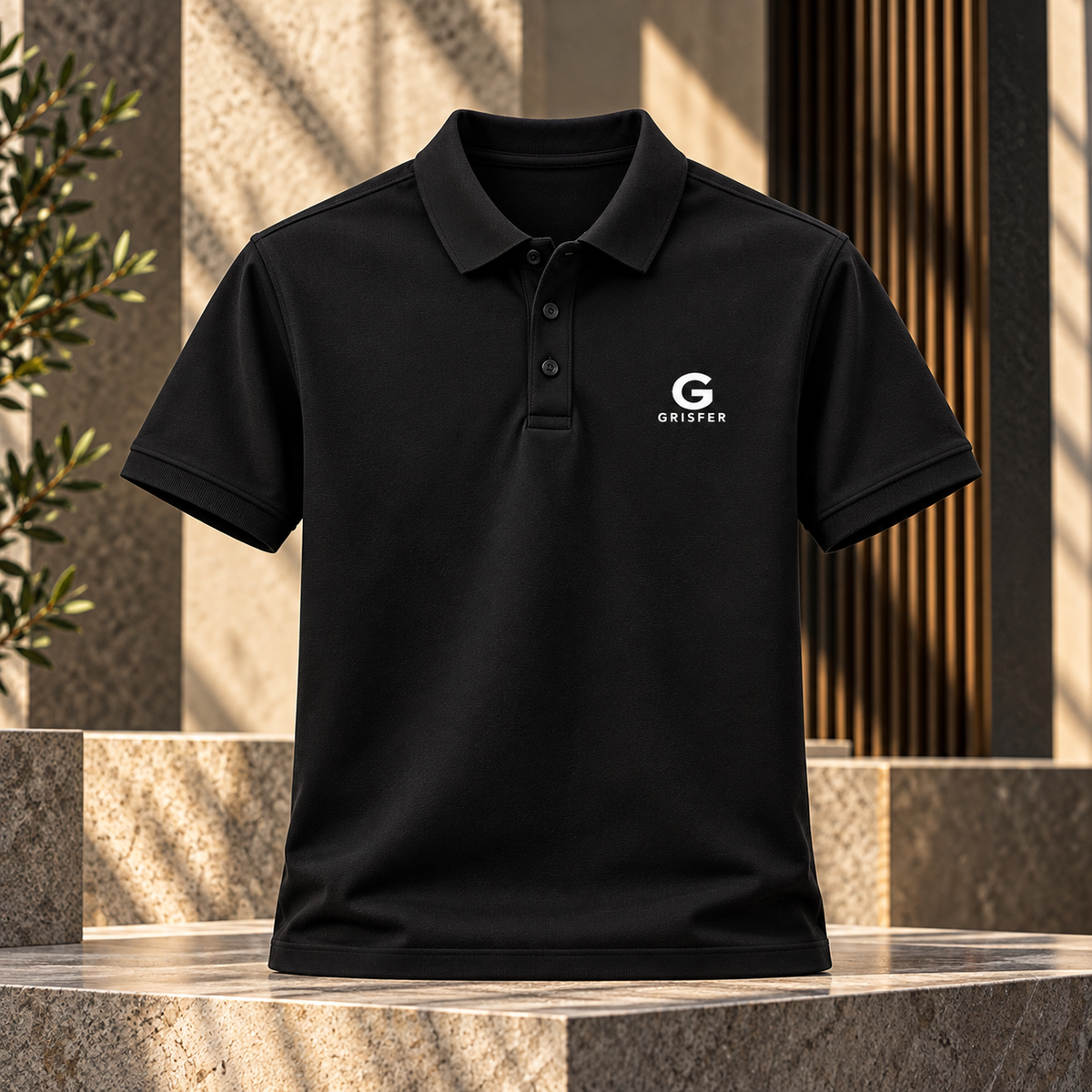 GRISFER black polo T-shirt premium product display