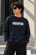 GRISFER men's navy blue full sleeve T-shirt worn in a streetwear portrait