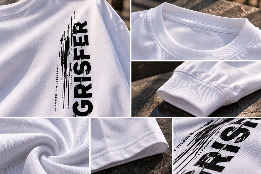GRISFER white graphic full sleeve T-shirt close-up print and fabric details